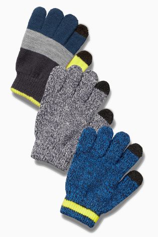 Touch Screen Knitted Gloves Three Pack (Older Boys)